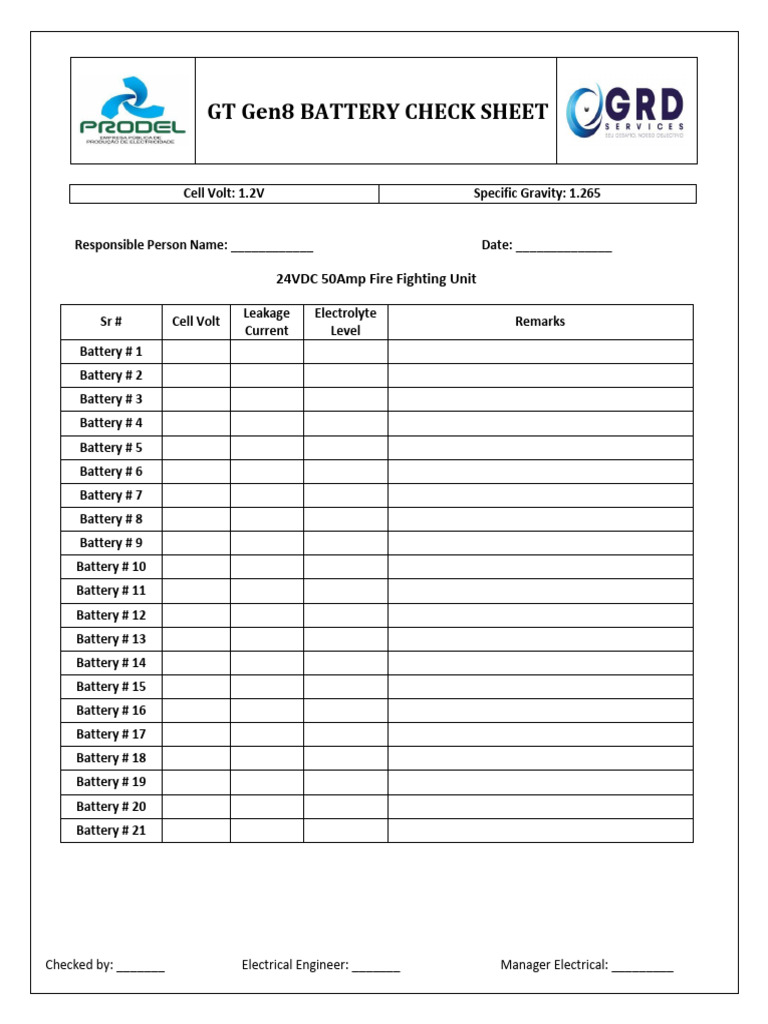 GT Gen8 Battery Maintenance Checklist | PDF | Electrical Components ...