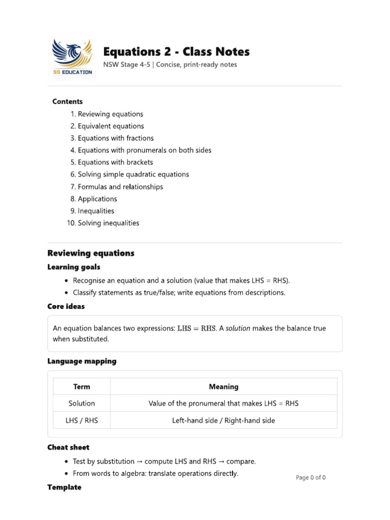 2.equations 2 - Class Notes | PDF