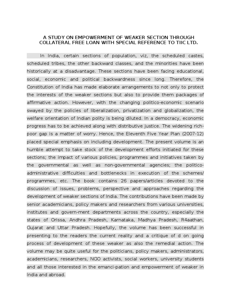 Weaker Section PDF Empowerment Workforce