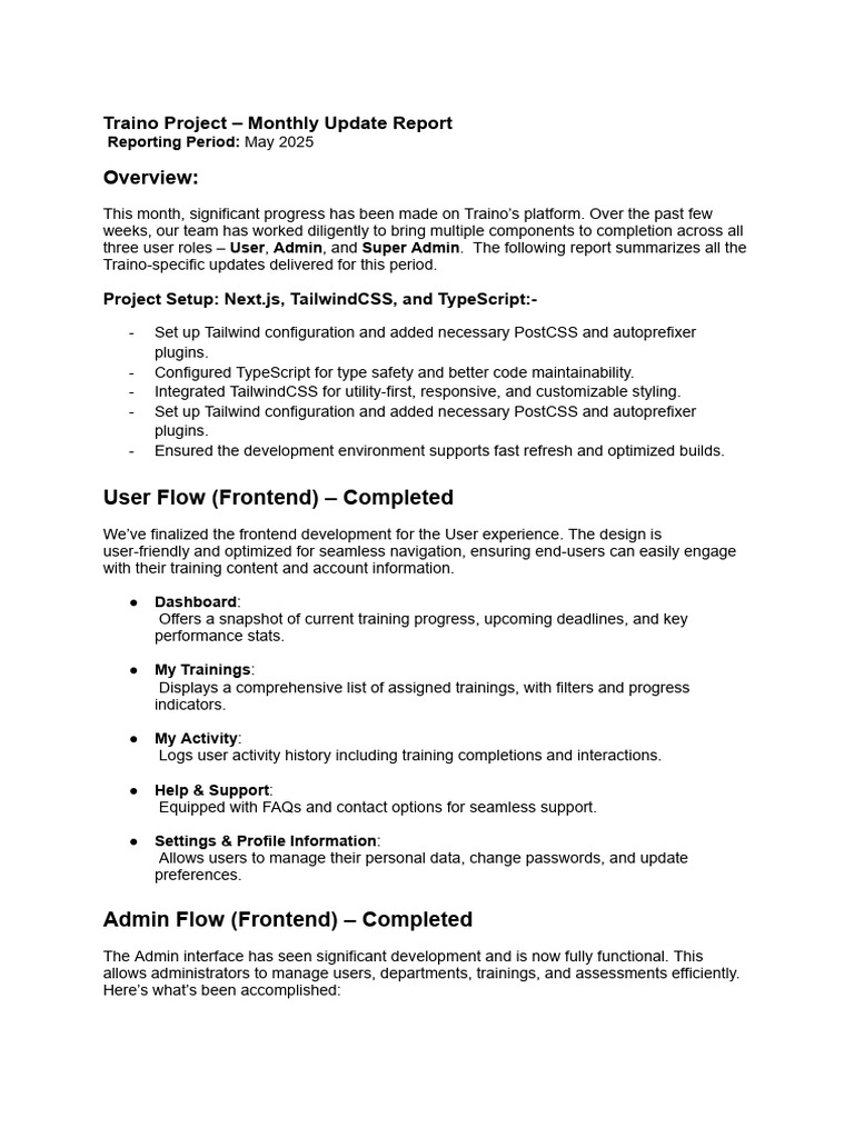 Traino Project - Monthly Update Report | PDF | User Interface ...