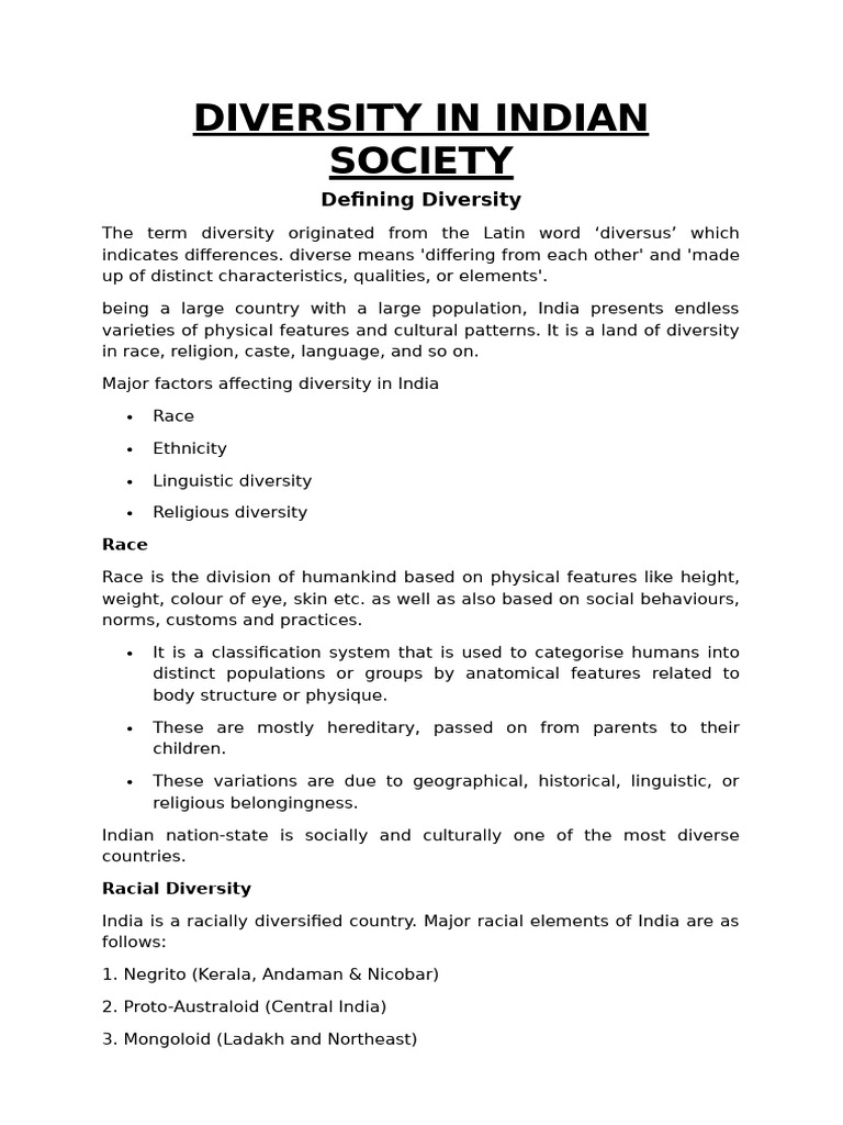 Diversity Factors in Indian Society | PDF