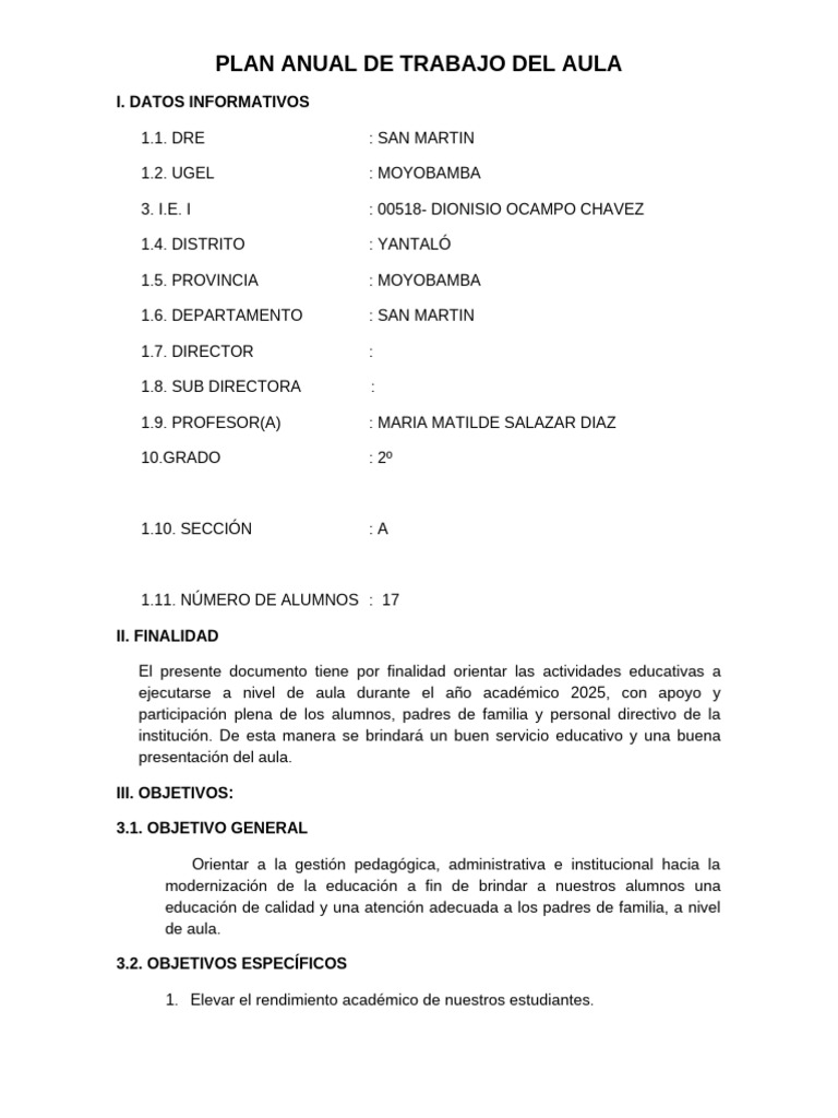 Plan Anual de Trabajo Aula 2º Grado A | PDF | Maestros | Salón de clases