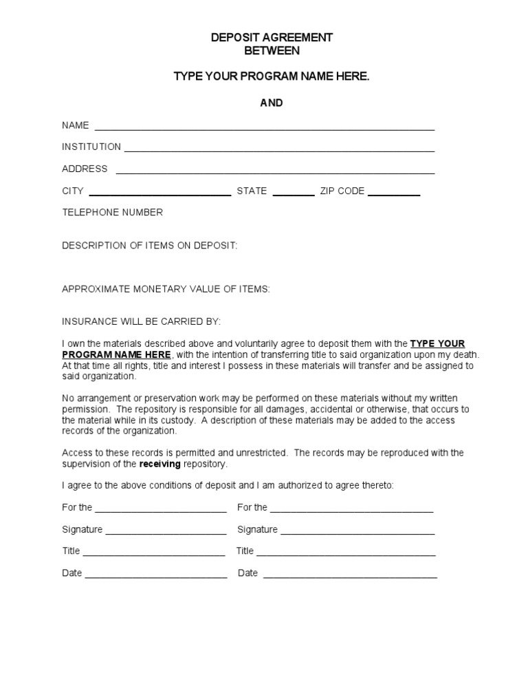 Blank Deposit Agreement | PDF | Business