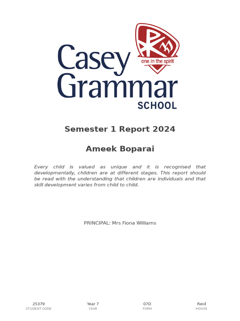 Year 7 Semester 1 Academic Report | PDF | Learning | Educational Assessment