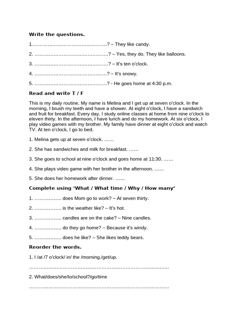 Daily Routine and Question Practice | PDF
