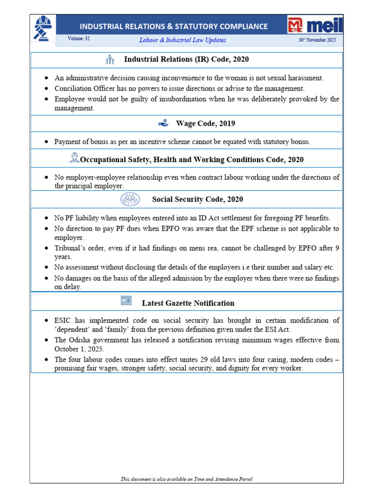 Labour Law Report - Nov'25 | PDF