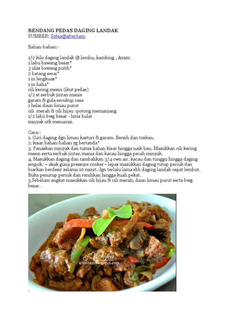 Rendang Pedas Daging Landak