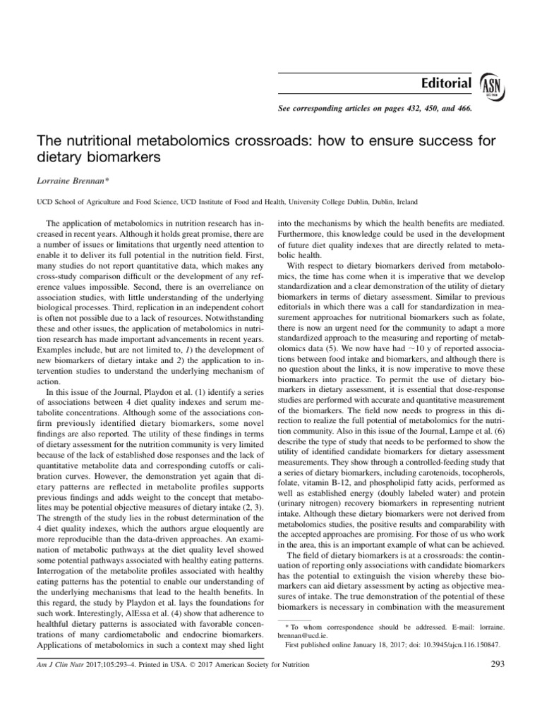 Metabolomics in Dietary Biomarkers | PDF | Biomarker | Metabolomics