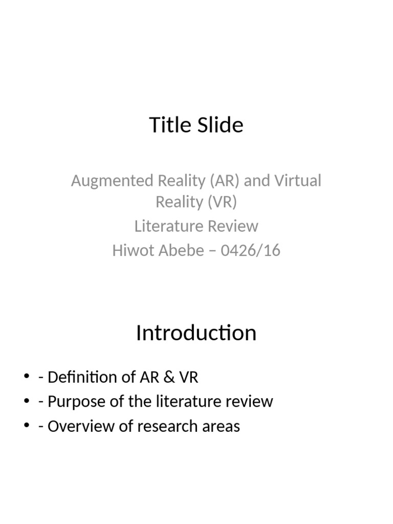 AR and VR Literature Review Insights | PDF