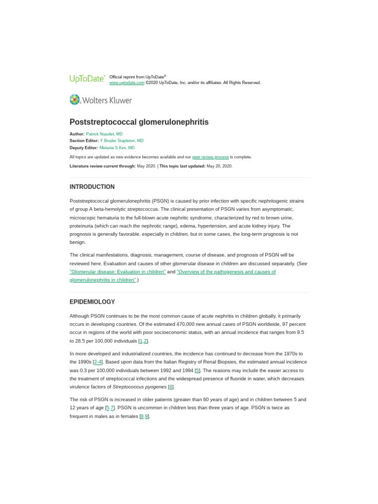 Poststreptococcal Glomerulonephritis | PDF | Kidney Disease | Medical ...