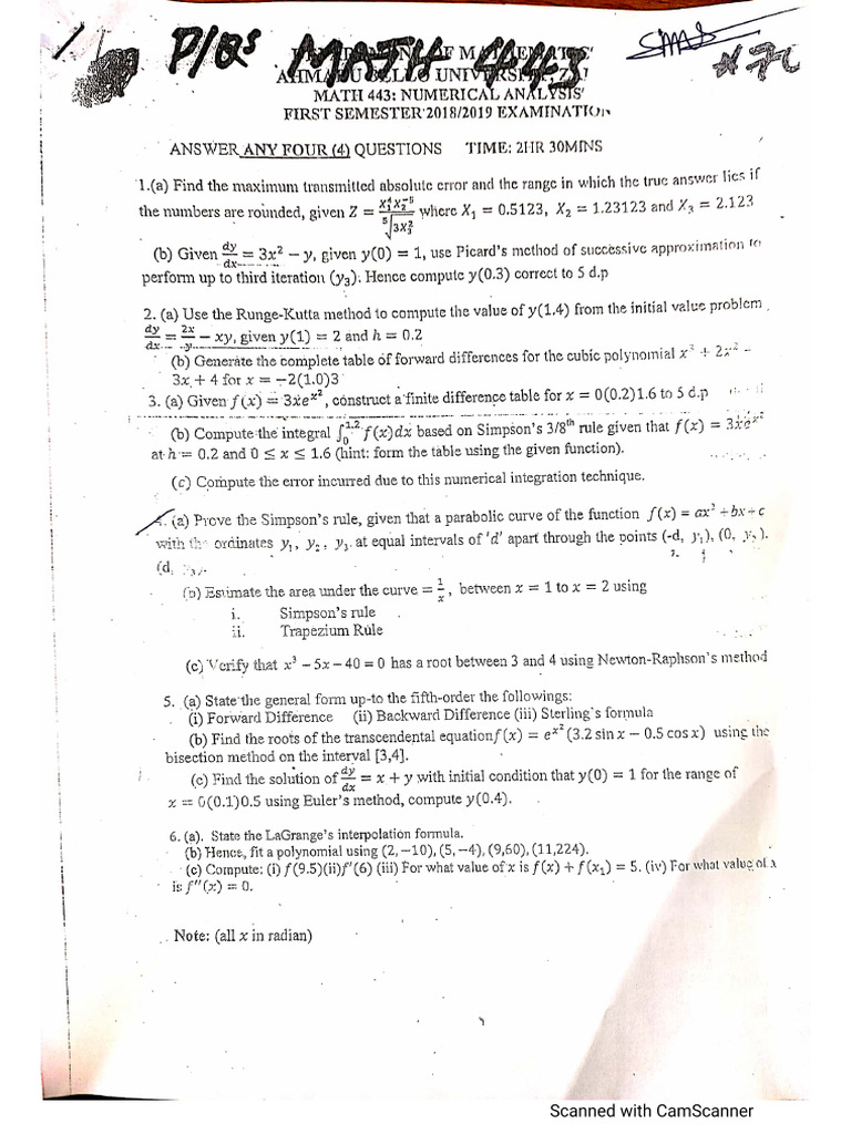 Maths 443 PQ & Solution | PDF