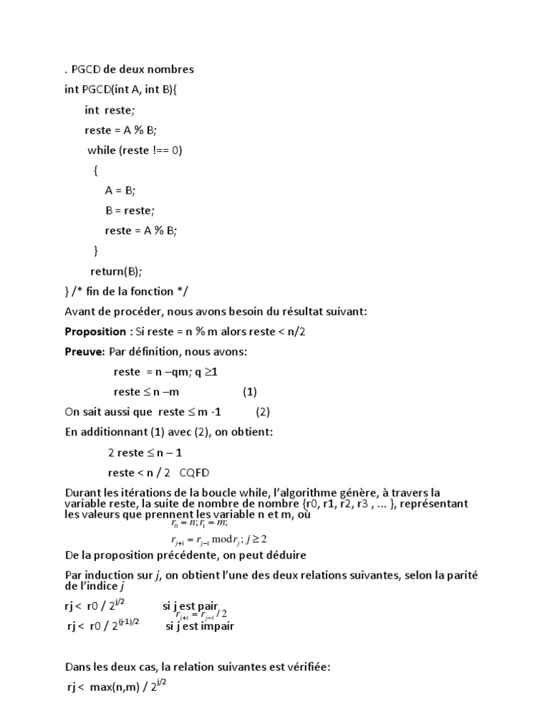 Algorithme du PGCD et complexité | PDF | Mathématiques appliqués ...