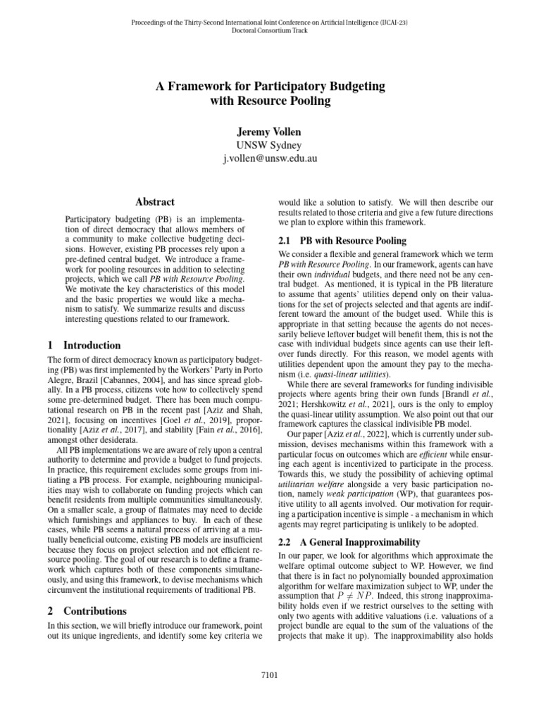 A Framework For Participatory Budgeting With Resource Pooling | PDF ...