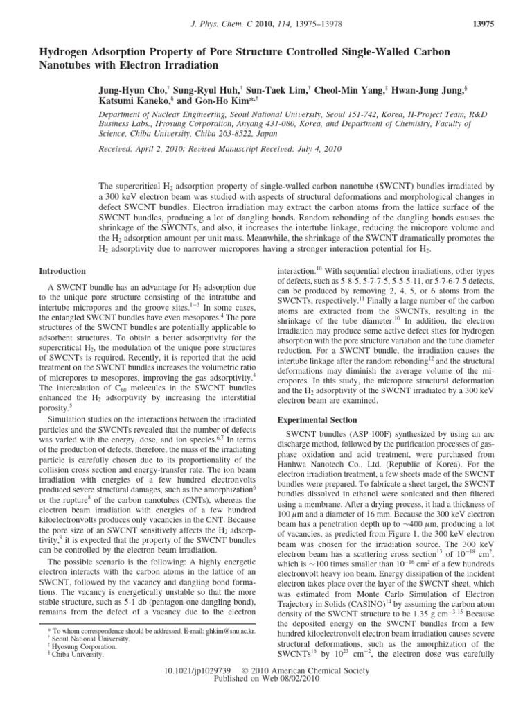 Hydrogen Adsorption Property of Pore Structure Controlled Single Walled ...