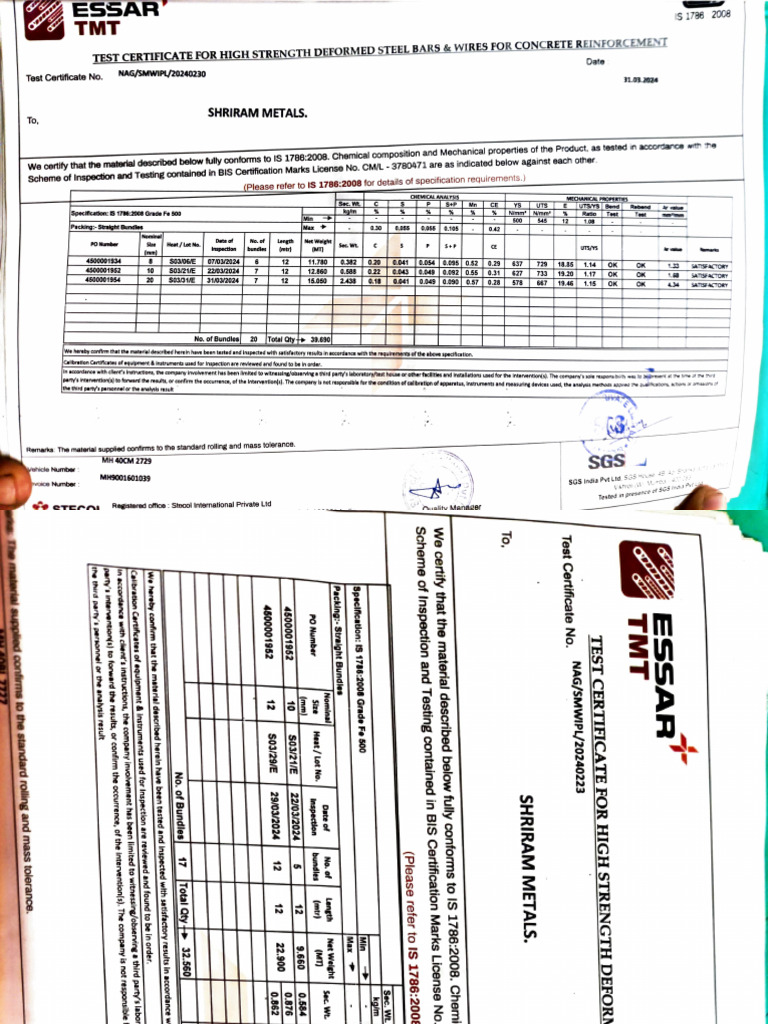 TMT Bar Testing Certificate | PDF | Calibration | Physical Sciences