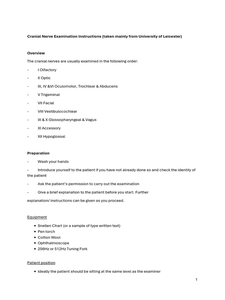 Cranial Nerve Examination Guide | PDF | Human Anatomy | Human Head And Neck