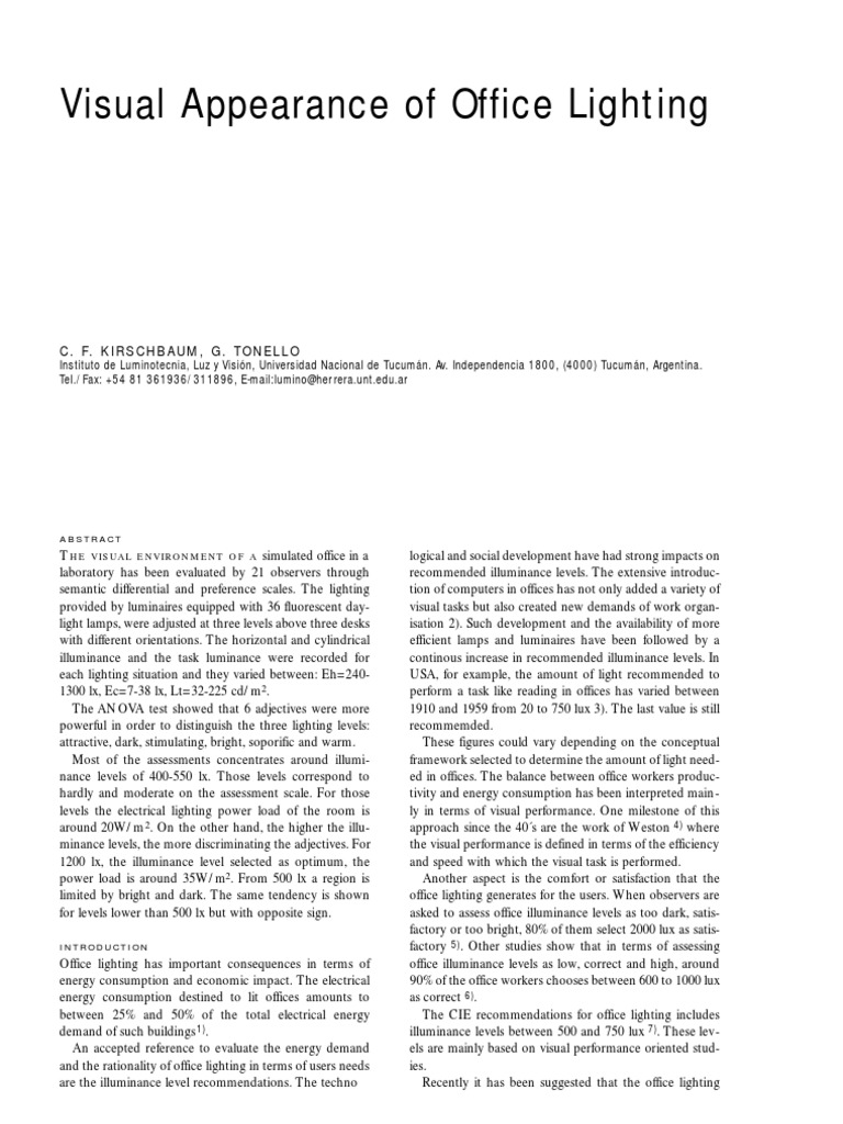 Visual Appearance of Office Lighting PDF Lighting Interior Design