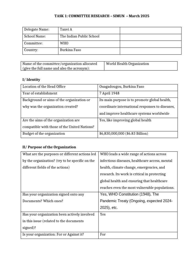 WHO Committee Research for SIMUN 2025 | PDF | World Health Organization ...