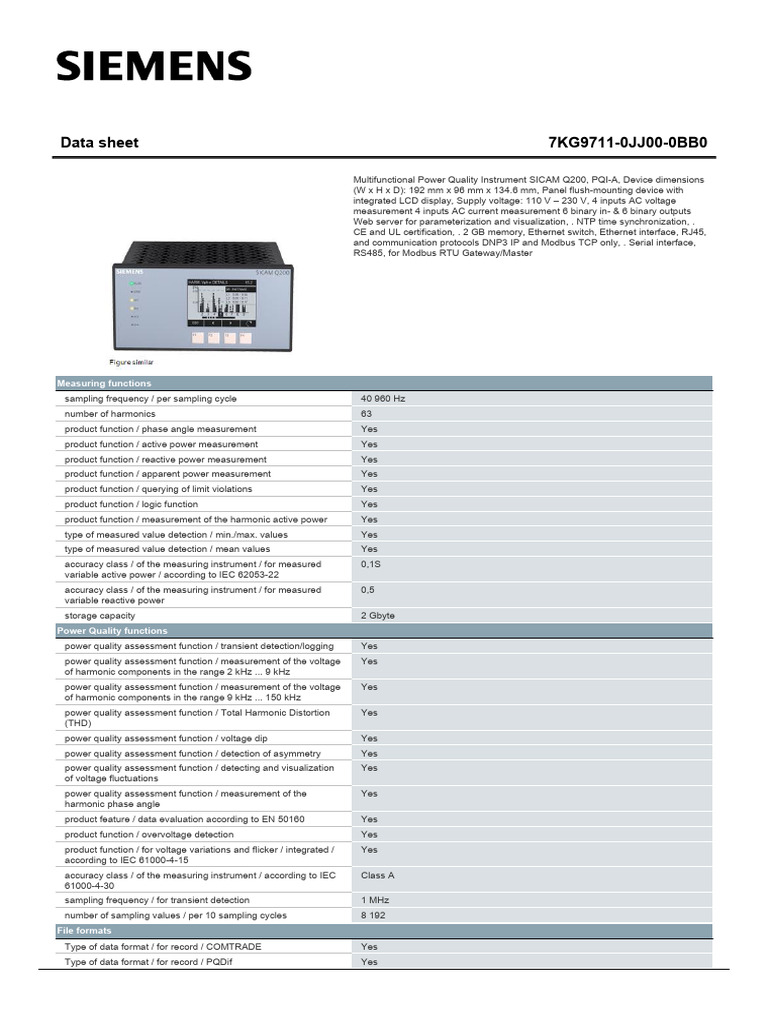 Siemens SICAM Q200 Power Quality Instrument | PDF | Electrical ...