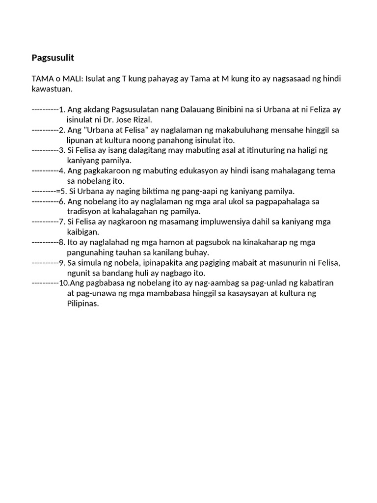 Pagsusulit - Docx URBANA at FELIZA | PDF