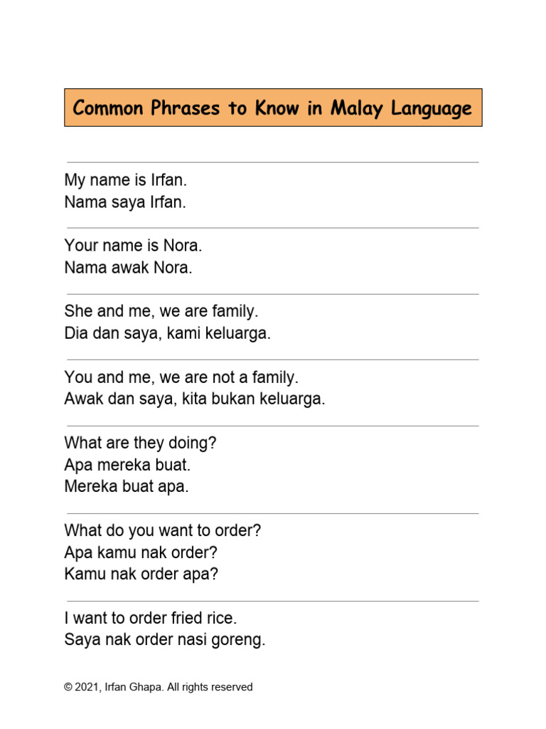 Frasa Umum dalam Bahasa Melayu | PDF