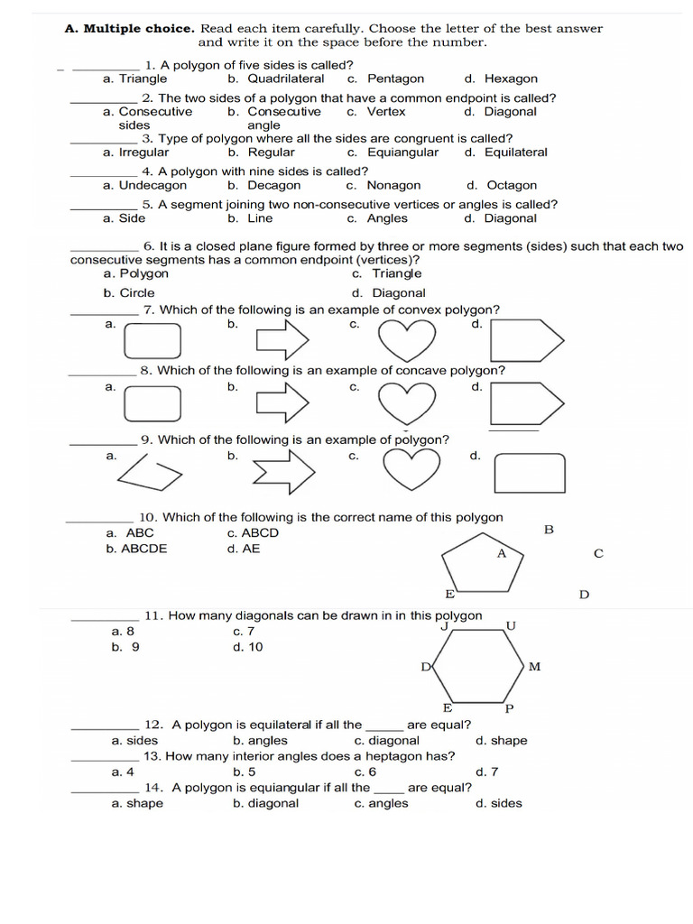 3rd Quarter Polygons Test Guide | PDF