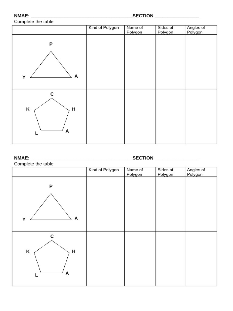 Polygon Characteristics Table Template | PDF
