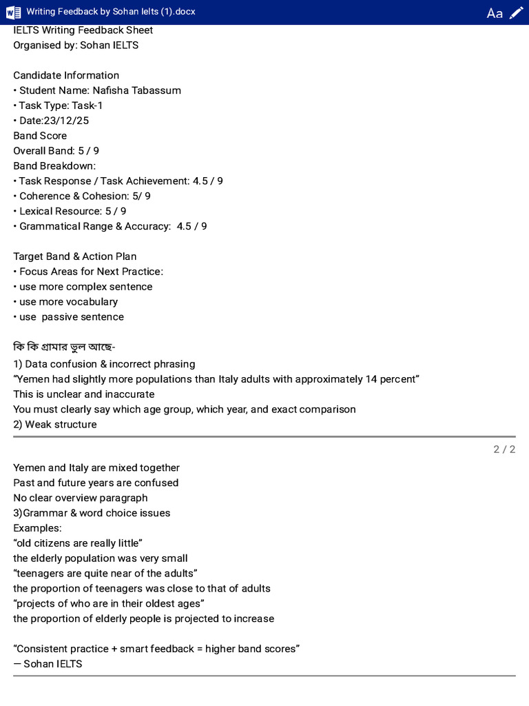 Writing Feedback by Sohan Ielts | PDF
