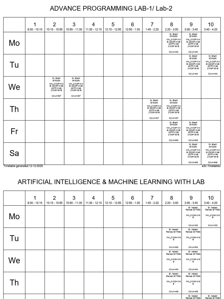 WINTER TERM - Subject - Timetable-12-Dec-25 | PDF