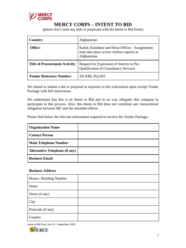 Intent To Bid Form 3 | PDF | Procurement