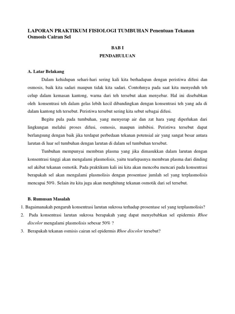 Laporan Praktikum Fisiologi Tumbuhan Penentuan Tekanan Osmosis Cairan Sel