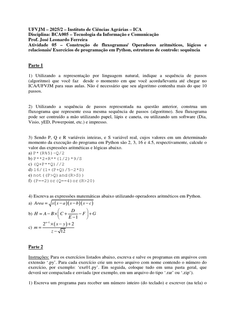 Exercícios de Programação em Python | PDF | Algoritmos | Fahrenheit
