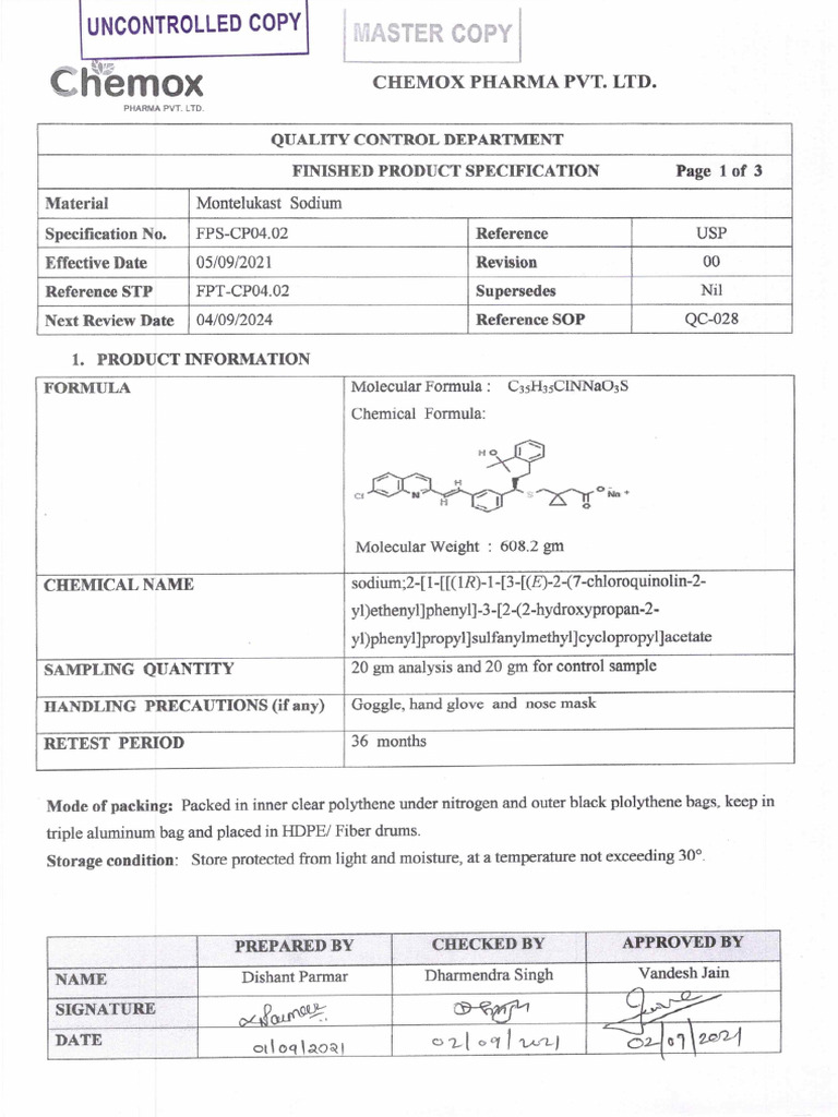 Montelukast Sodium USP SPE-STP | PDF