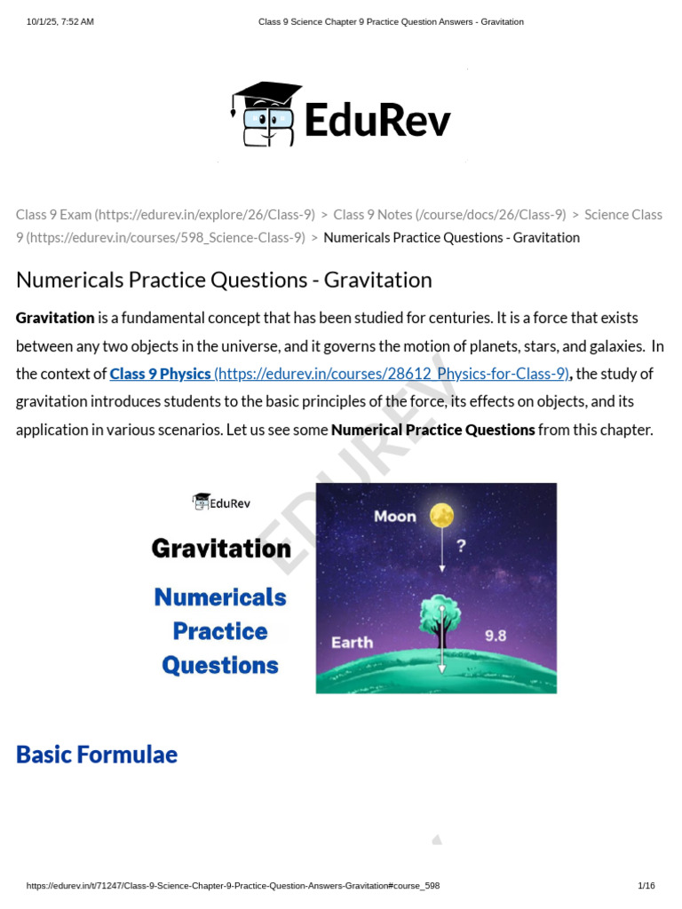 Class 9 Science Chapter 9 Practice Question Answers - Gravitation | PDF ...