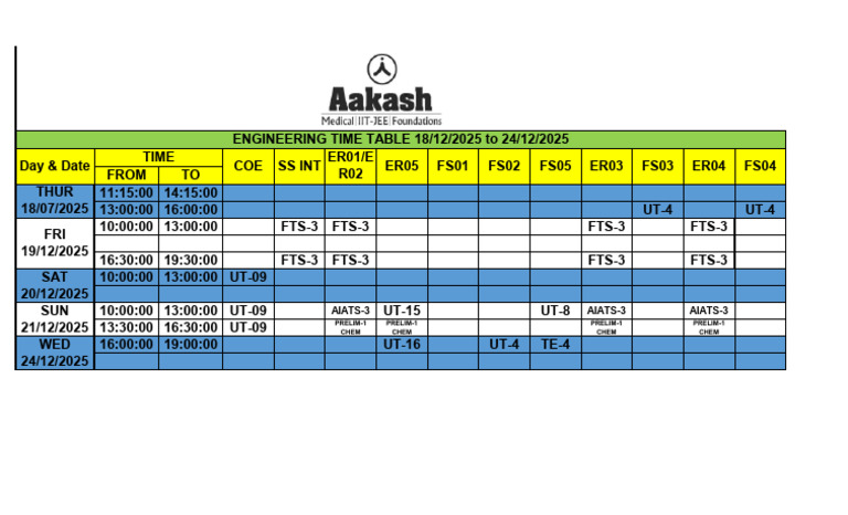 Engineering Time Table: Dec 2025 | PDF