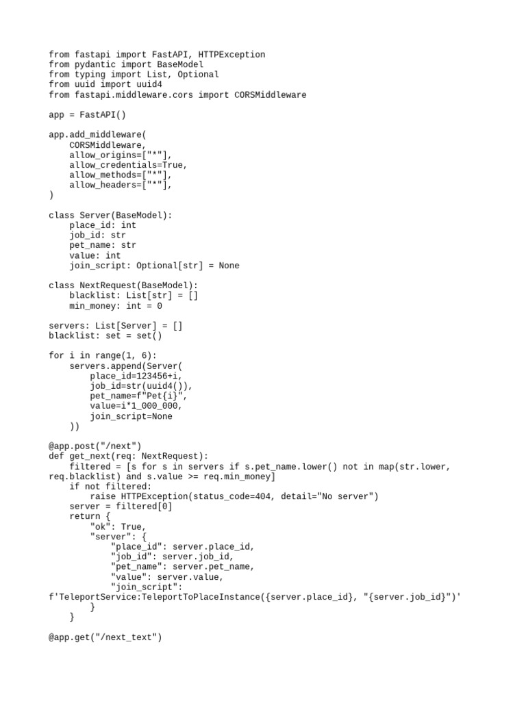 FastAPI Server Management API Example | PDF
