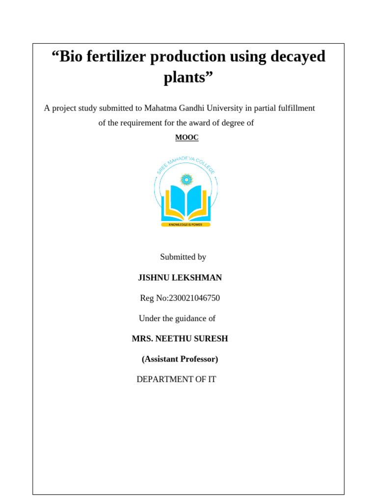 Biofertilizer from Decayed Plants Project | PDF | Soil | Compost