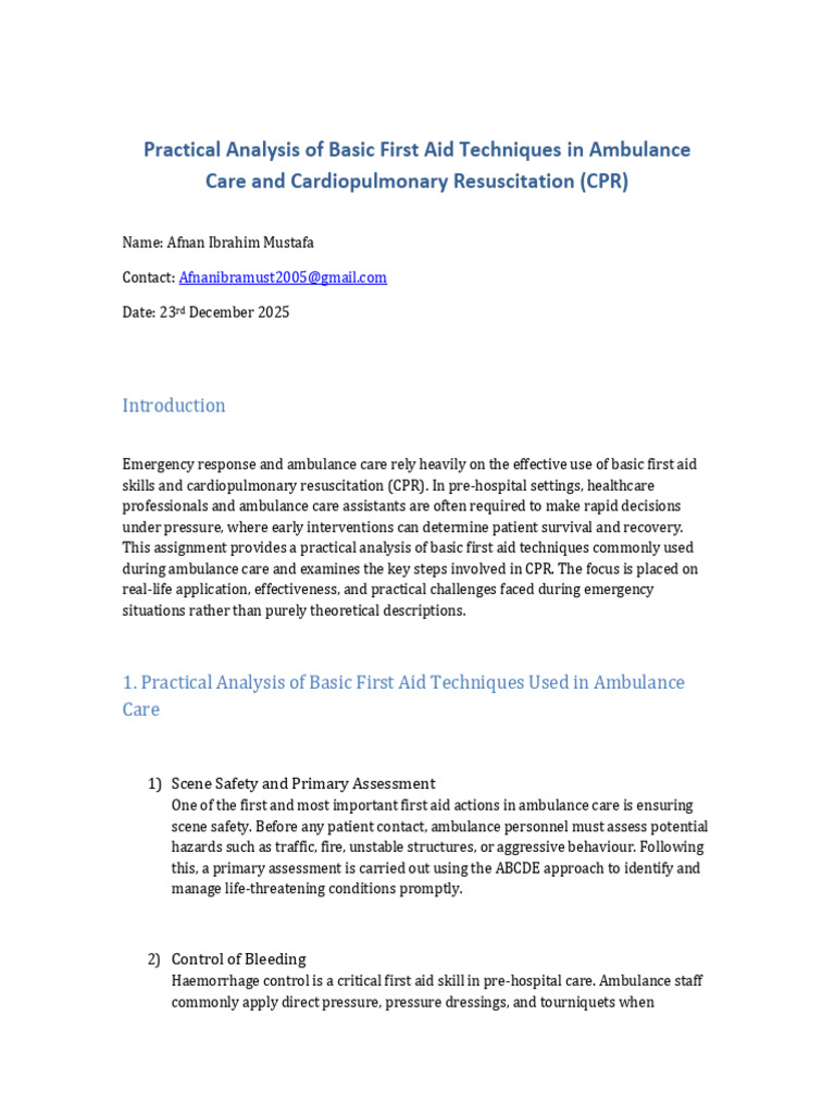 First Aid and CPR Assignment | PDF | Cardiopulmonary Resuscitation ...