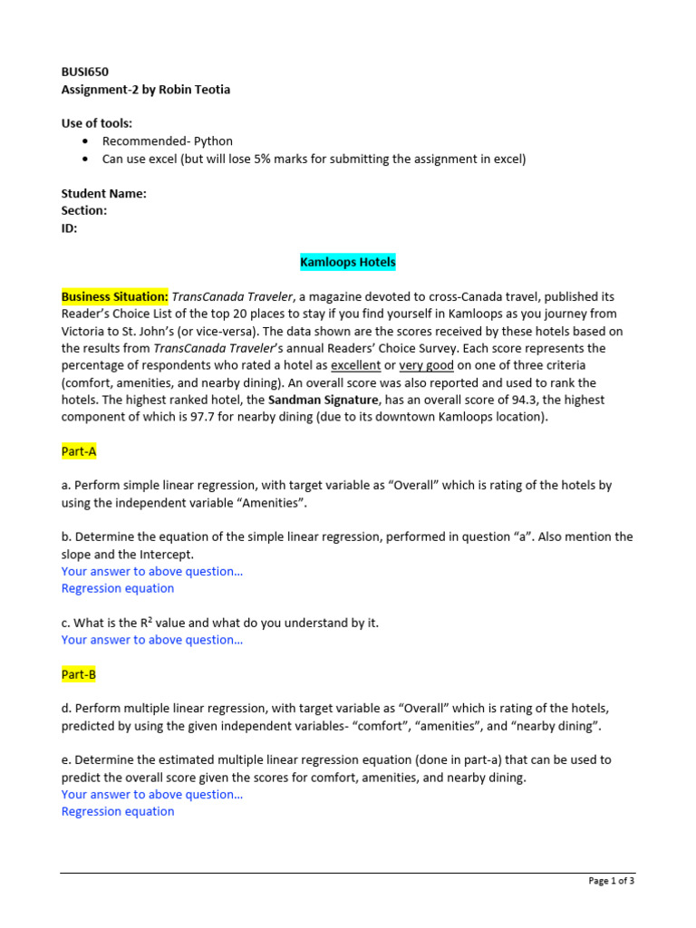 Assignment2 Instruction | PDF | Regression Analysis | Linear Regression