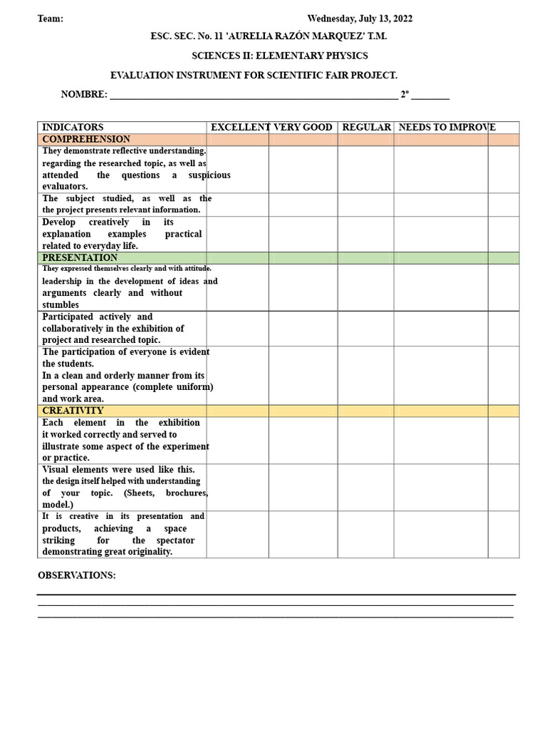 Rubric For Science Fair Evaluation | PDF