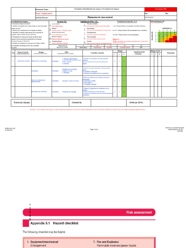 Évaluation des Risques et Dangers EHS | PDF | Risque