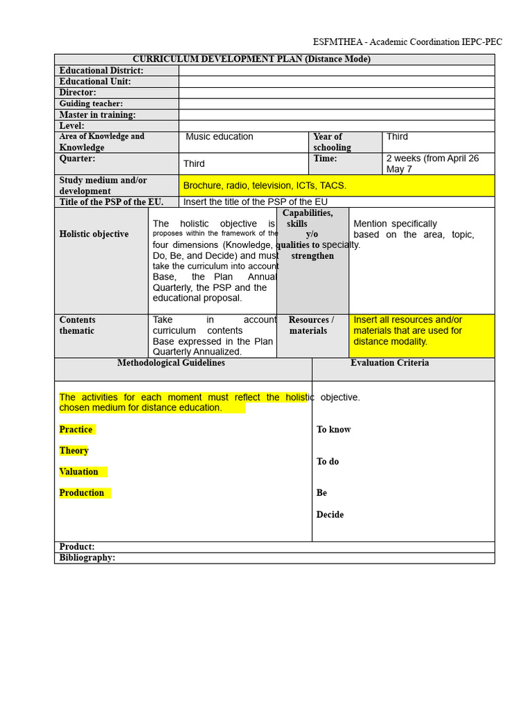 Pdc-A Distance Format-2021 Esfmthea | PDF