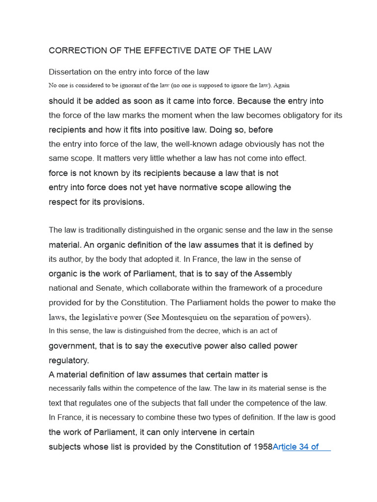 TEACHER CORRECTION - Dissertation - ENTRY INTO FORCE OF THE LAW | PDF ...