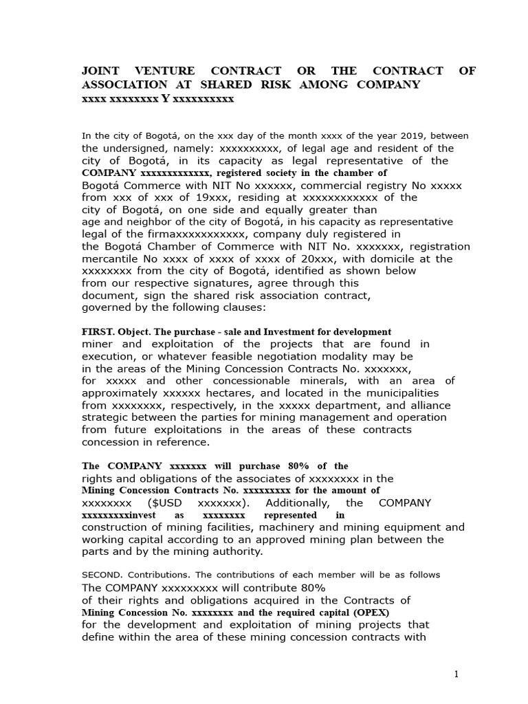 Joint Venture Mining Contract Bogotá | PDF | Joint Venture | Partnership