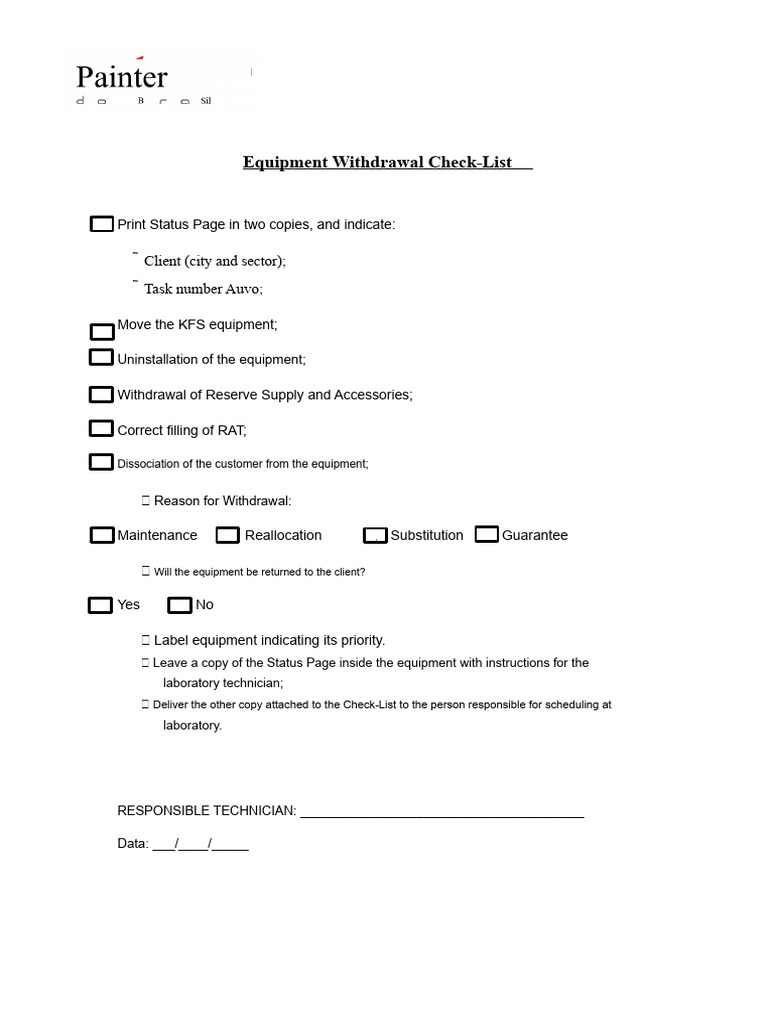 Equipment Withdrawal Checklist Guide | PDF