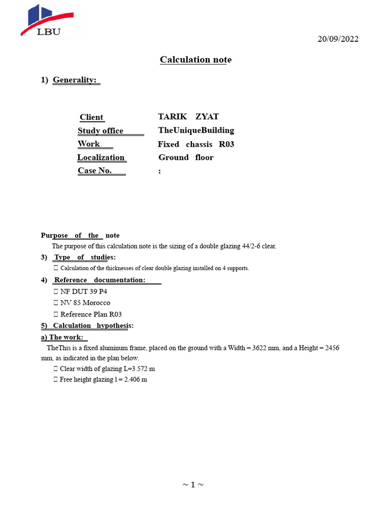 Calculation Note Glazing R03 | PDF