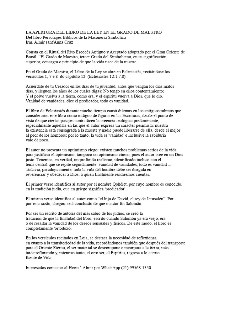 LA APERTURA DEL LIBRO DE LA LEY EN EL GRADO DE MAESTRO - Almir Sant ...
