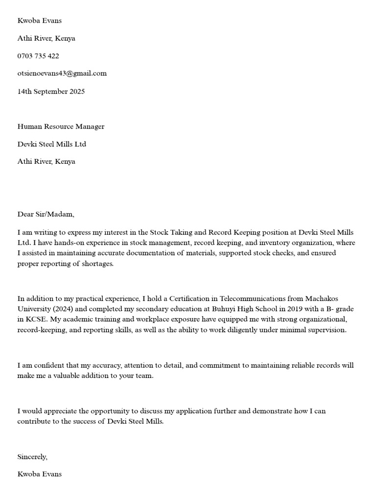 Stock Taking Cover Letter - 20250914 - 160541 - 0000 | PDF