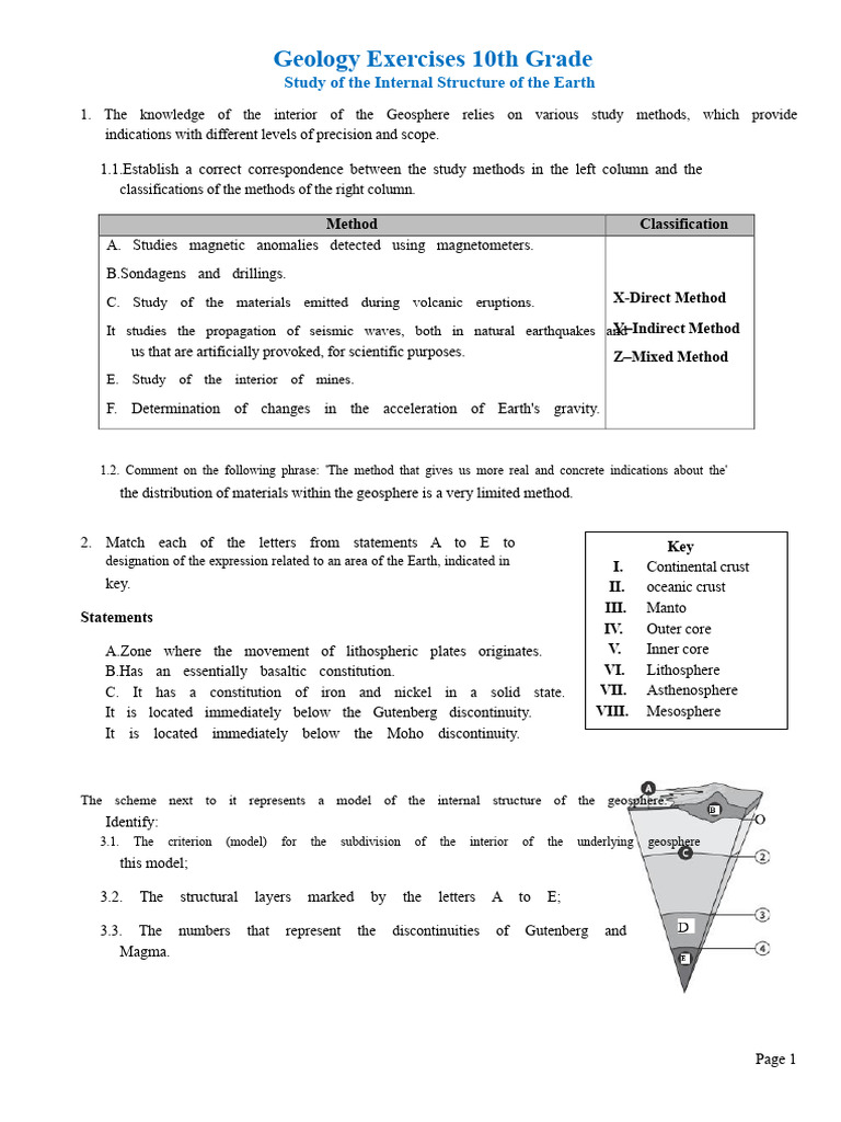10th Grade Geology: Earth's Structure Exercises | PDF | Earth | Geology