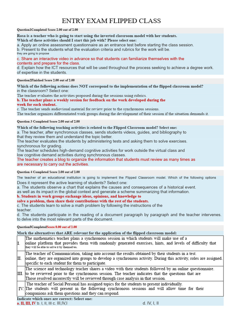 Entry Exam Flipped Classroom | PDF | Teachers | Educational Technology
